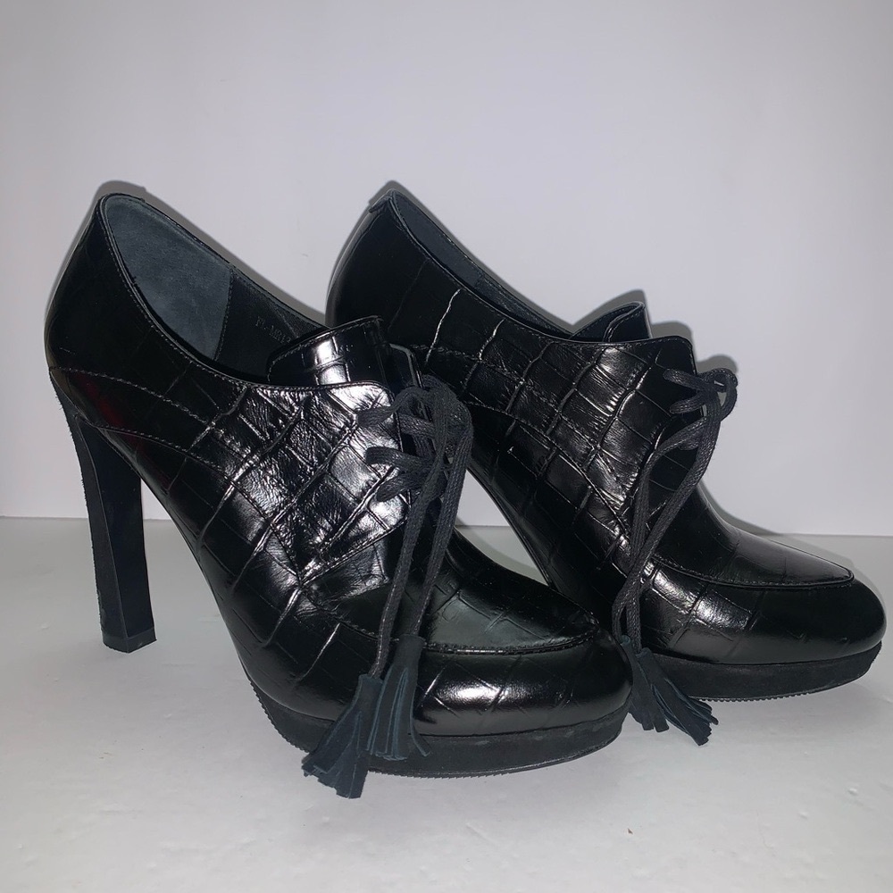 Carlo Pazolini Black Oxford High Heels Shoes Size 37, 4.5" heels